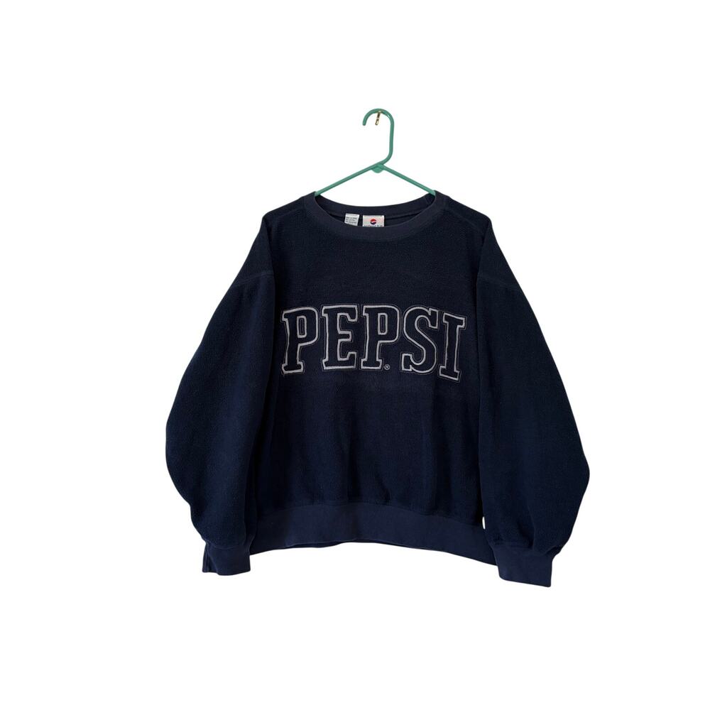 Vintage Oversized Navy Blue Embroidered Pepsi Merch Mens Sweater L